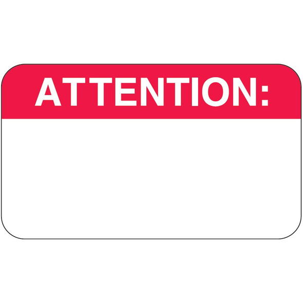 "Attention:" Label - White/Red - 1-1/2" x 7/8" - 250 Labels/Box