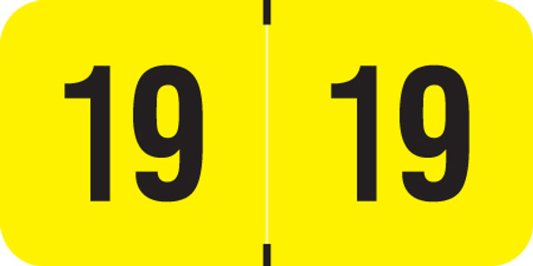 PMA Fluorescent Yearband Label (Rolls of 500) - 2019 - Fl. Yellow - FYYM Series - Laminated  -3/4" H x 1-1/2" W