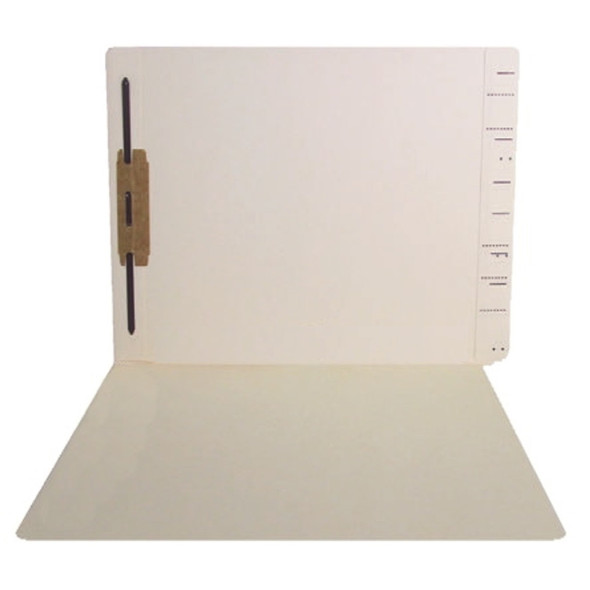 Tab Compatible End Tab Folders With Fastener in Position 1 - Letter Size - 11 Point Manila - Reinforced Tab -  Box of 100