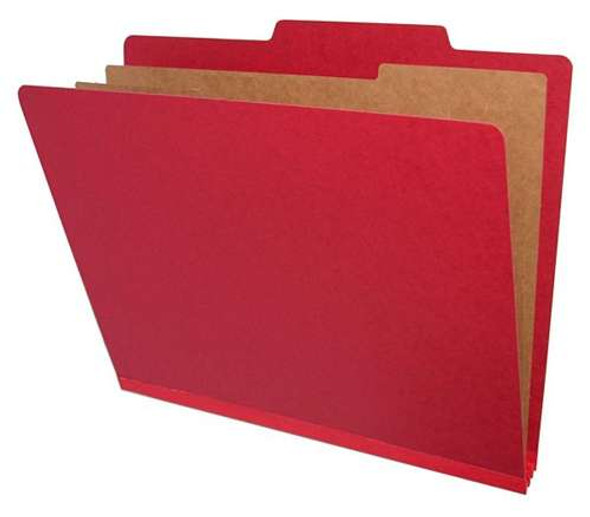 Top Tab Pressboard Folder w/ 2 Kraft dividers - Letter Size - Box of 10 - Color = Deep Red - Tyvek 2 inch Expansion