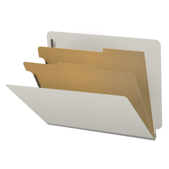 End Tab Type III Pressboard Folders w/ 2 Kraft Dividers - 2" Expansion - Letter Size - Grey - 10/Box