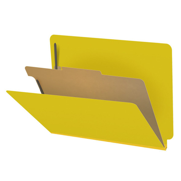 YELLOW Classification Folder One Divider - End Tab - Letter Size - 2" Gray Tyvek Expansion - Fasteners in Positions 1 & 3 and 1" Duo Fastener on Divider - 25Pt. Type III Pressboard -Box of 10