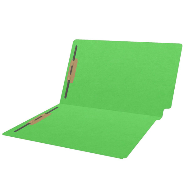 End Tab File Folder w/ Fasteners Position 1 & 3 - Green - Legal - 11 pt - Reinforced Full End Tab - 100/Box