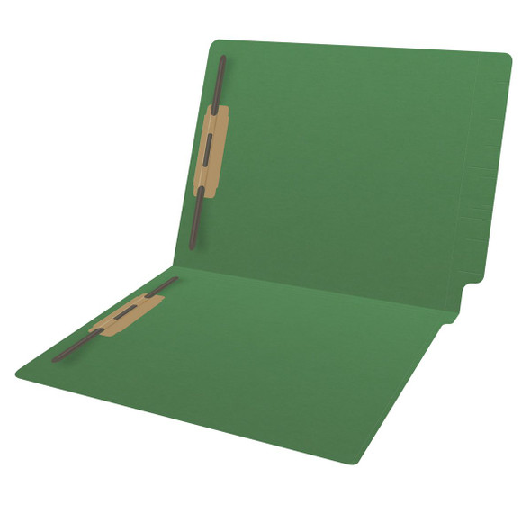 Smead Compatible End Tab File Folder With Fasteners in Position 1 and 3 - Green - Letter Size - 14 pt - Reinforced Tab - Full End Tab - 50/Box