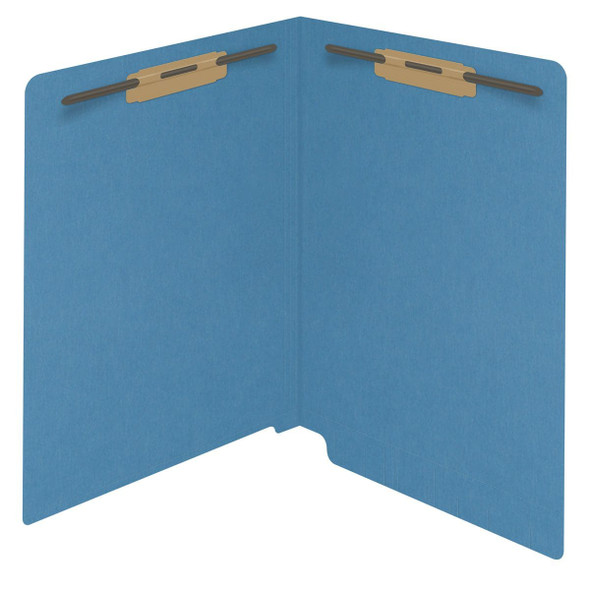 Blue End Tab File Folder With Fasteners in Positions 1 and 3 -  Letter Size - 14 pt - Reinforced Full End Tab - Box of 50
