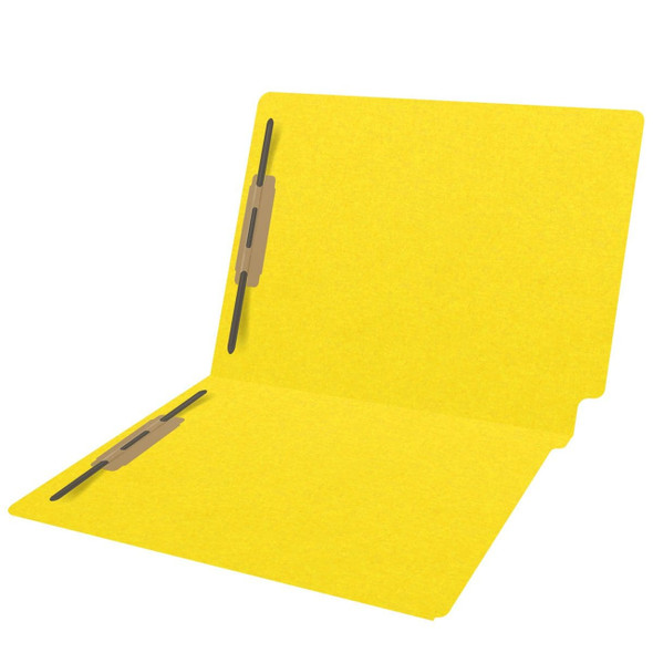 End Tab File Folder With Fasteners - Position 1 and 3 - Yellow - Letter Size - 14 pt - Reinforced Tab - Full End Tab - 50/Box