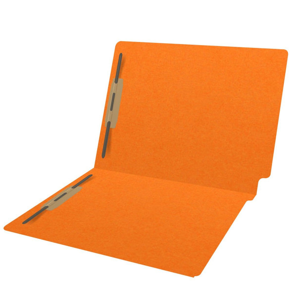 End Tab File Folder With Fasteners in Positions 1 & 3 - Orange - Letter Size - 14 pt Stock - Reinforced Tab - Full End Tab - Box of 50