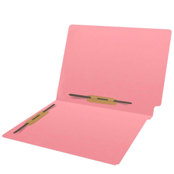 End Tab File Folder With Fasteners in Positions 3 & 5 - Pink - Letter Size - 14 pt Stock with Reinforced Full End Tab - 250/Carton