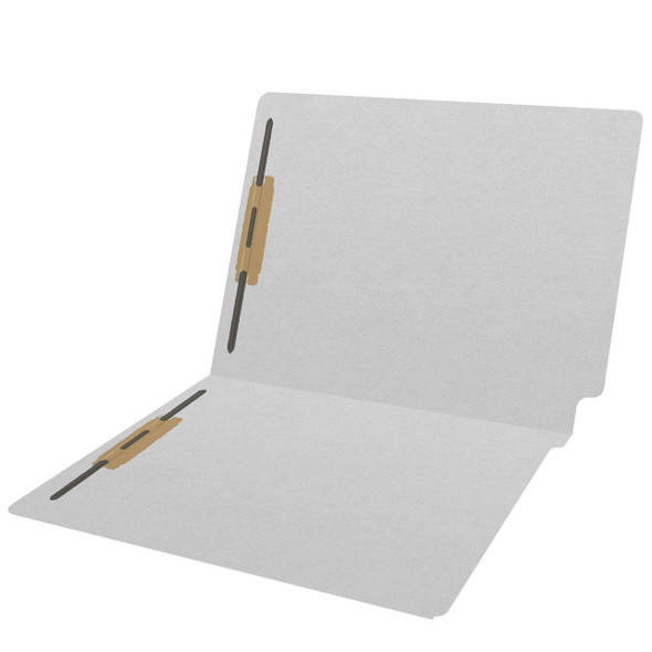End Tab File Folder w/ Fasteners - Position 1 & 3 - Gray - Letter - 11 pt - Reinforced Full End Tab - 100/Box