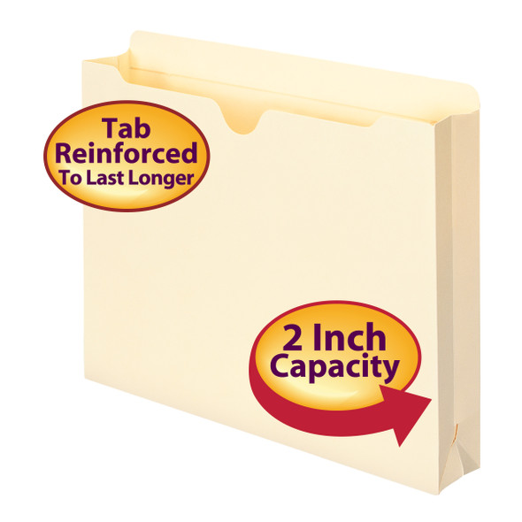Smead File Jacket, Reinforced Straight-Cut Tab, 2" Accordion Expansion, Letter Size, Manila, 50 per Box (75560)