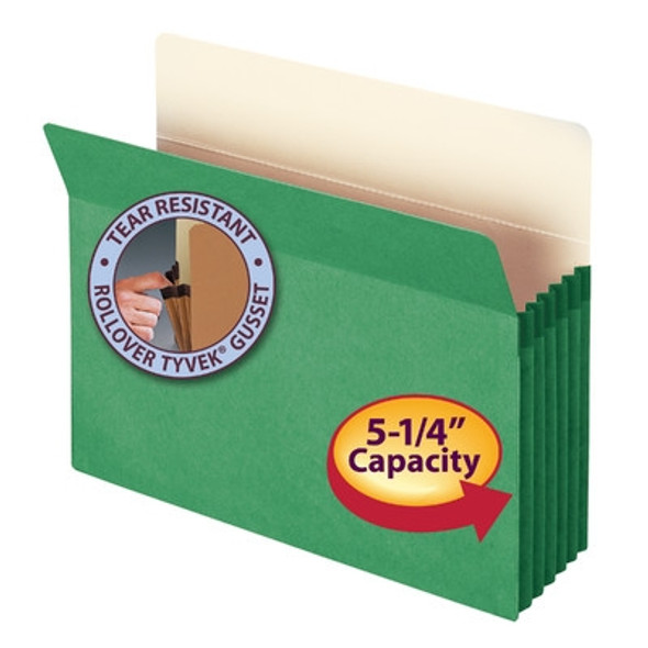 Smead File Pocket, Straight-Cut Tab, 5-1/4" Expansion, Letter Size, Green, 10 per Box (73236)