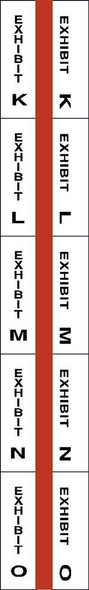 Exhibit Index Tabs - K through O - 1" Tabs - Legal Exhibit Tabs - Red -  250/Tabs