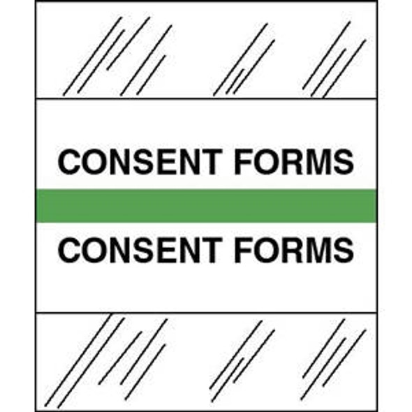 Tabbies Patient Chart Index Tabs/Labels -- "Consent Forms" -  Light Green - 1/2" H x 1-1/4" W - 100/Pack