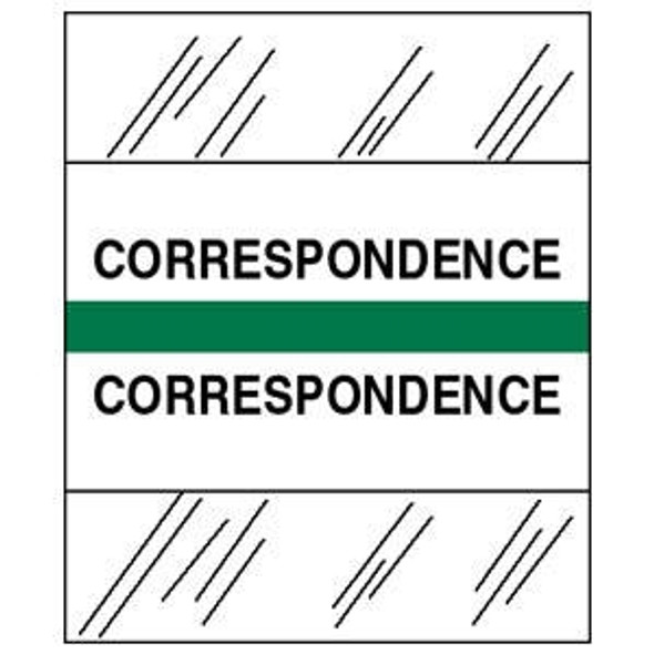 Patient Chart Index Tabs/Labels - "Correspondence" - Green - 1-1/4" - 100/Pack