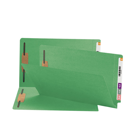 Smead End Tab Fastener File Folder, Shelf-Master Reinforced Straight-Cut Tab, 2 Fasteners, Legal Size, Green, 50 per Box (28140)