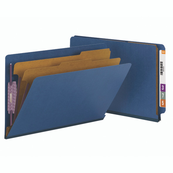 Smead 29784  End Tab Pressboard Classification Folder with SafeSHIELD Fasteners, 2 Dividers, Legal, Dark Blue - 10/Box  (29784)