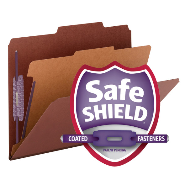 Smead Pressboard Classification File Folder with SafeSHIELD Fasteners, 1 Divider, 2" Expansion, Letter Size, Red, 10 per Box (13775) - 5 Boxes