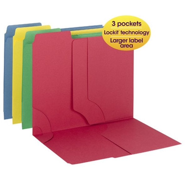 Smead 3-in-1 SuperTab Section Folder, 1/3-Cut Oversized Tab, Letter Size, Assorted Colors, 12 per Pack (11905) - 10 Packs