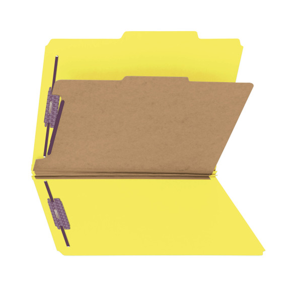 Smead Pressboard Classification Folder with SafeSHIELD Fasteners, 1 Divider, 2" Expansion, Letter Size, Yellow, 10 per Box (13734)