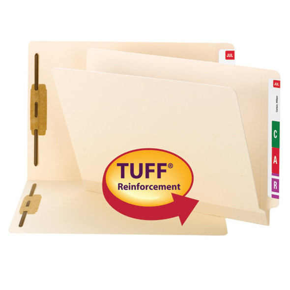 Smead TUFF Laminated End Tab Fastener Folder, Shelf-Master Reinforced Straight-Cut Tab, Letter Size, Manila, 50 per Box (34105) - 5 Boxes