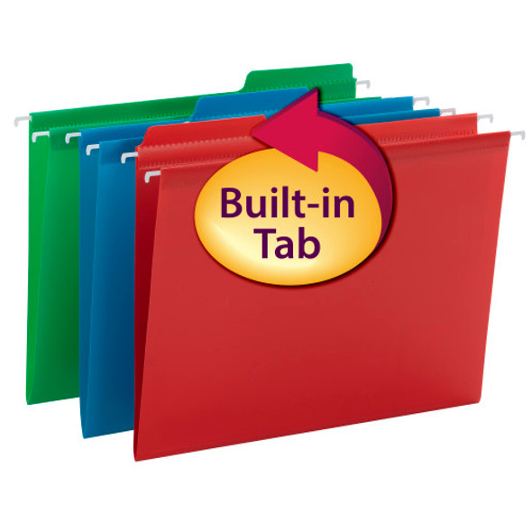 Smead Poly FasTab Hanging Folder, 1/3- Cut Tab, Letter Size, Assorted Colors, 18 per Box (64028)