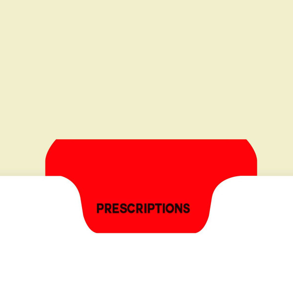 "Prescriptions" Bottom Tab Index Chart Divider- Red Tab in Position 2 - 100/Pack