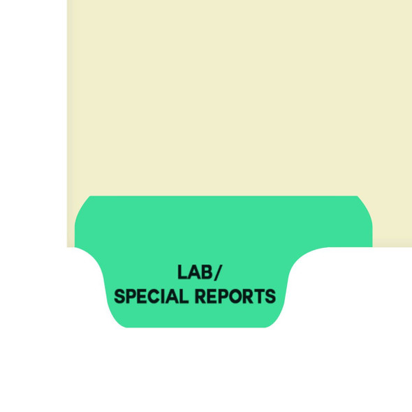 "Lab/Special Reports" -  Index Chart Divider- Bottom Tab in Position 1 - Light Green Colored Tab - 100/Package