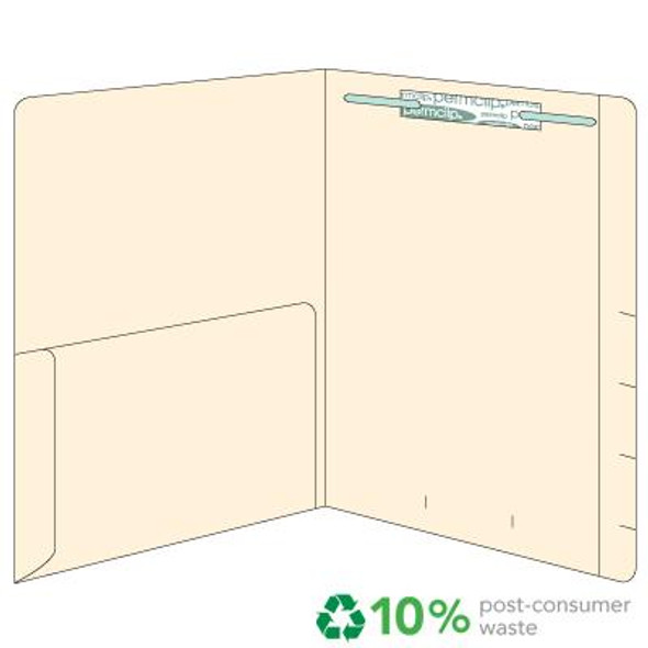 Top Tab Folder with Left Half Pocket - 1 Fastener in Position 1 - 11 Pt. Manila Stock, Box of 50
