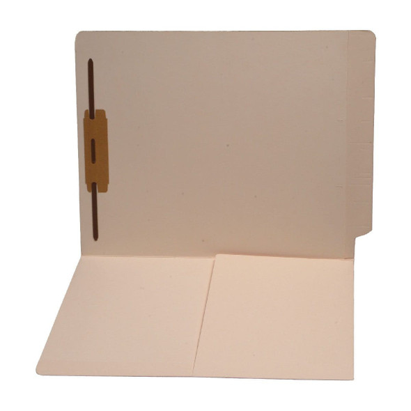 End Tab 14 Pt. Manila Folder with inside front 1/2 Pocket - Letter Size - 2" Bonded Fastener in Position 1 - Reinforced Straight Cut Tab - 50/Box