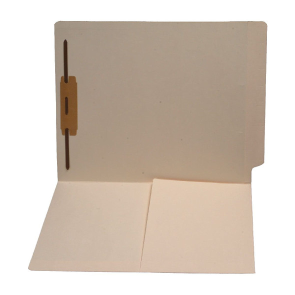 Amerifile End Tab Folders with 1/2 Pocket Inside Left Panel  - 11 Pt Manila  - 2 Ply End Tab - Fastener in Position 1 - Letter Size - Box of 50