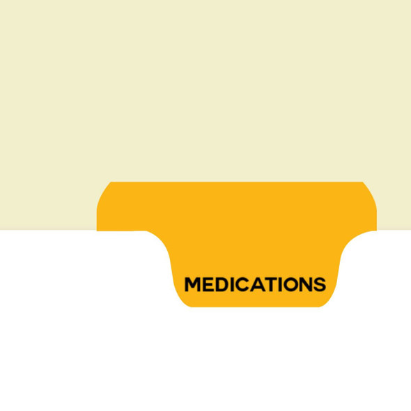 "Medications" - Side Tab Index Chart Divider - Orange Tab in Position # 1 -  Box of 50