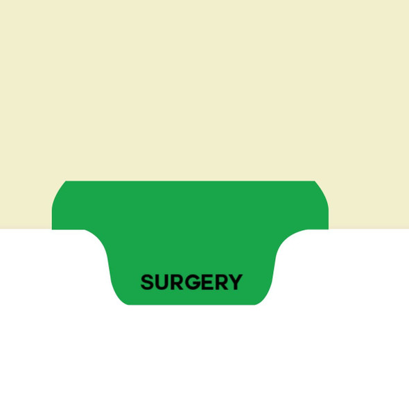 "Surgery" Side Tab Index Chart Divider - Green Tab in Position 2 - Box of 50