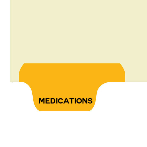 Bottom Tab Chart Dividers - "Medications" - Orange Tab in Position 1 - Box of 50