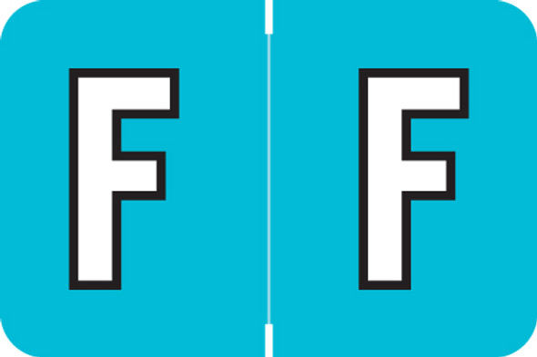 ColorBrite Alpha Labels - Letter F - Turquoise - 1 1/2 W x 1 H - Roll of 500