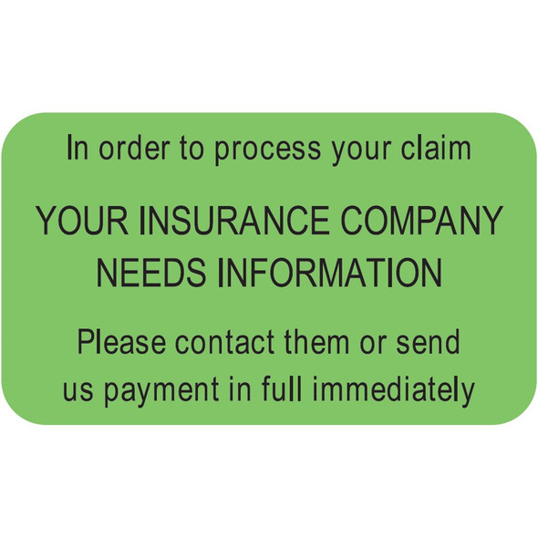 AmeriFile Insurance and Billing Labels - Your Insurance Company - 1 5/8" x 7/8" - Fl Green - LCL2046H - Roll of 250