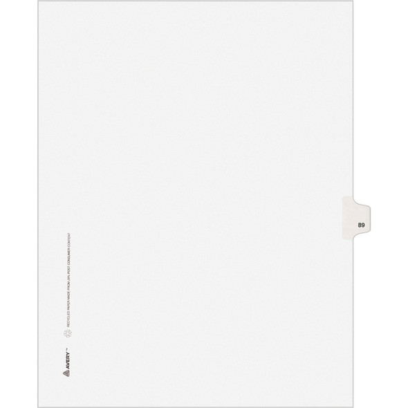 Exhibit Dividers - Avery Style Legal Exhibit Side Tabs - Title: 89 - Letter Size - White - 25/Pack