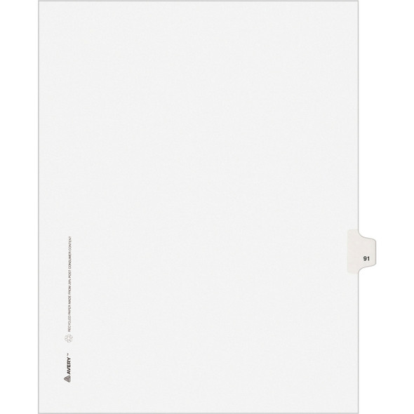 Exhibit Dividers - Avery Style Legal Exhibit Side Tabs - Title: 91 - Letter Size - White - 25/Pack