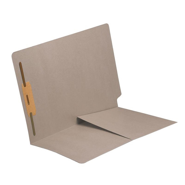 End Tab Folder with 1/2 Pocket Inside Front - 14 Pt. Gray -  1 Fastener in Position #1 - Reinforced Tab - Letter Size - 50/Box