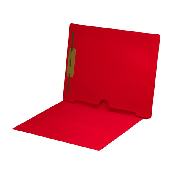 Full Size Back Panel Pocket Folder with 1 Fastener in Position #1 -  11 Pt. Red Colored Stock - Letter Size -  Full Cut End Tab - 50/Box