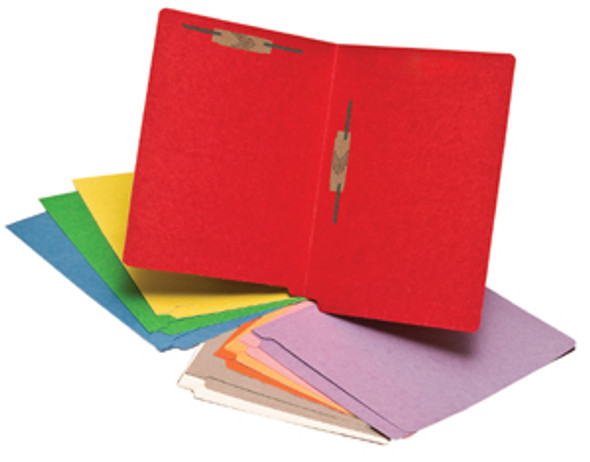 Colored 14 Pt. End Tab Folder with 2 Fasteners in Positions 3 & 5 - Full Cut Reinforced End Tab - Letter Size -(Available in 10 Colors) - 50/Box