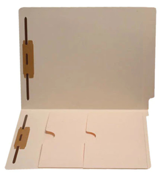 End Tab Manila Folder with 2 Pockets - Fasteners in Positions 1 & 3 - Letter Size - 11 Pt. Manila - Full Cut End Tab - Double Pockets Inside Front - 50/Box