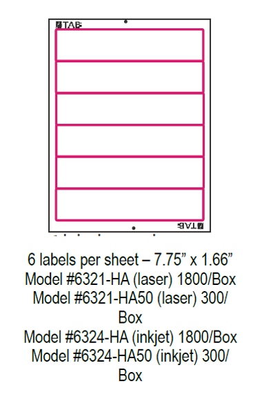 TABQuik LASER Labels - 6 Labels Per Sheet - 7.75" x 1.66" - (1800 Labels Per Box)