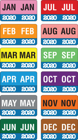 Month/Year Labels 2020 - Complete Set Jan-December - 2,700 Labels - 1-1/2" W x 1" H