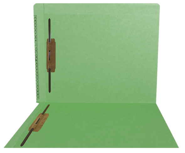 Kardex Folders - End/Top Tab - Alphabetic - Fasteners in 1 & 3 - Letter Size - 3/4" Expansion - Green - 50/Box