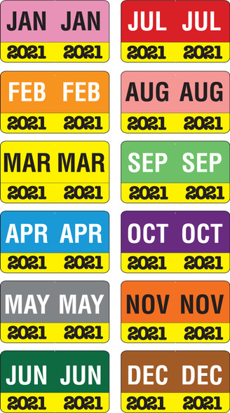 Month/Year Labels 2021 - Complete Set Jan-December - 2,700 Labels - 1-1/2" W x 1" H