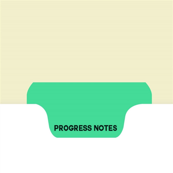 "Progess Notes" Bottom Tab Chart Dividers- Progress Notes, Tab Position 2- Green (100/Pkg) (S-09554)