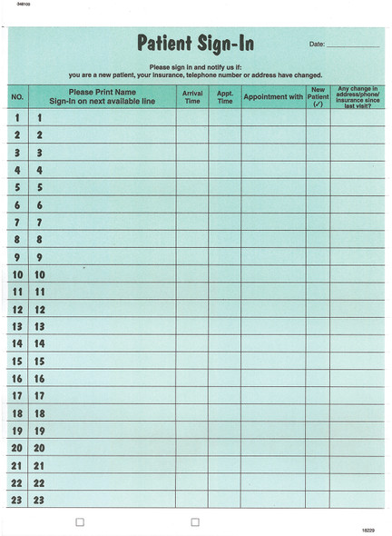 Tabbies 24532 - PATIENT SIGN-IN LABEL FORMS, PATIENT SIGN-IN LABEL FORMS, GREEN, 8-1/2"W x 11"H, 250/PACK