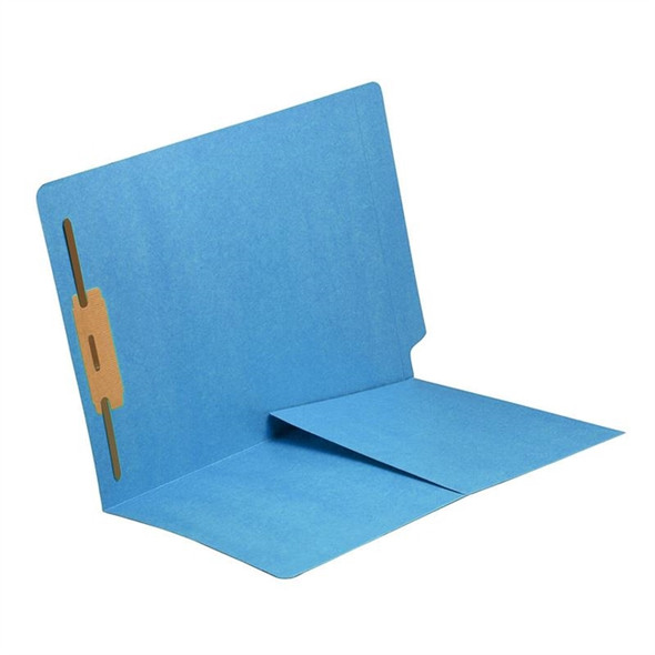 End Tab Folder with 1/2 Pocket Inside Front - 11 Pt. BLUE Colored Stock - 1 Fastener in Position #1 - Reinforced Tab - Letter Size - 50/Box