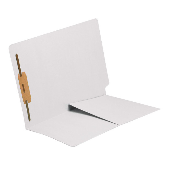 End Tab Folder with 1/2 Pocket Inside Front - 11 Pt.  White - 1 Fastener in Position #1 - Reinforced Tab - Letter Size - 50/Box