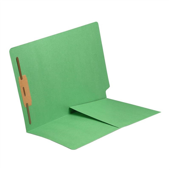 End Tab Folder with 1/2 Pocket Inside Front - 11 Pt. Colored Stock Available in 10 Colors -  Green - 1 Fastener in Position #1 - Reinforced Tab - Letter Size - 50/Box